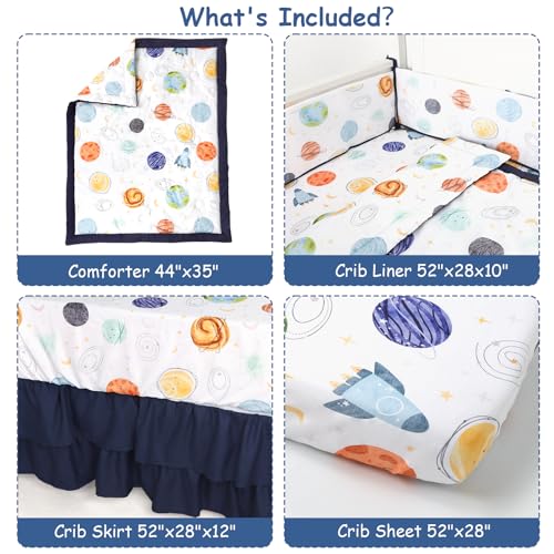 Product: Man Fai Sky 4-Piece Crib Bedding Set for Girls Boys, Soft Bedding Set with Crib Liner, Comfort, Crib Skrit, Sheet, Infant & Toddler Nursery Bed Set, Planets