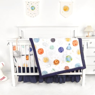 Product: Man Fai Sky 4-Piece Crib Bedding Set for Girls Boys, Soft Bedding Set with Crib Liner, Comfort, Crib Skrit, Sheet, Infant & Toddler Nursery Bed Set, Planets