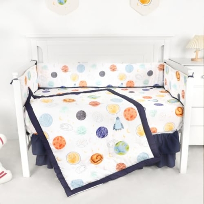 Product: Man Fai Sky 4-Piece Crib Bedding Set for Girls Boys, Soft Bedding Set with Crib Liner, Comfort, Crib Skrit, Sheet, Infant & Toddler Nursery Bed Set, Planets
