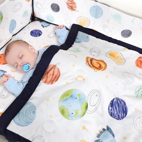 Product: Man Fai Sky 4-Piece Crib Bedding Set for Girls Boys, Soft Bedding Set with Crib Liner, Comfort, Crib Skrit, Sheet, Infant & Toddler Nursery Bed Set, Planets