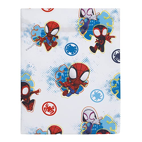 Spidey Team Toddler Bedding Set, 4 Piece Cozy Bundle, Comforter Sheets Reversible Pillowcase, 28x52in 3 Product: Marvel Spidey and his Amazing Friends Spidey Team Red, White, and Blue 4 Piece Toddler Bed Set - Comforter, Fitted Bottom Sheet, Flat Top Sheet, and Reversible Pillowcase
