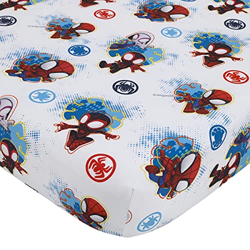 Spidey Team Toddler Bedding Set, 4 Piece Cozy Bundle, Comforter Sheets Reversible Pillowcase, 28x52in 2 Product: Marvel Spidey and his Amazing Friends Spidey Team Red, White, and Blue 4 Piece Toddler Bed Set - Comforter, Fitted Bottom Sheet, Flat Top Sheet, and Reversible Pillowcase
