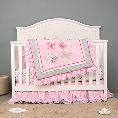 Product: mitoobaby Butterfly Crib Bedding Set for Girls Baby Girl Pink Butterfly Cot Bedding Set