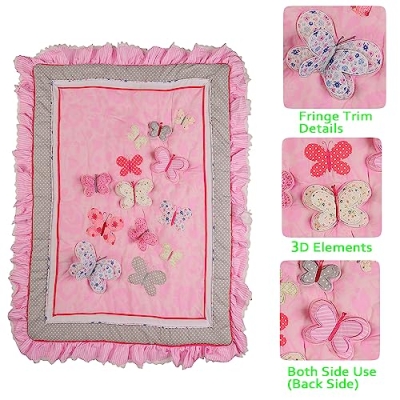 Pink Butterfly Crib Bedding Set, mitoobaby Girls Nursery Bedding, 8 Piece 100% Cotton, 33 x 42in 7 Product: mitoobaby Butterfly Crib Bedding Set for Girls Baby Girl Pink Butterfly Cot Bedding Set