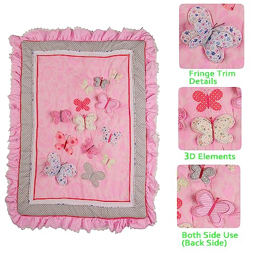 Pink Butterfly Crib Bedding Set, mitoobaby Girls Nursery Bedding, 8 Piece 100% Cotton, 33 x 42in 1 Product: mitoobaby Butterfly Crib Bedding Set for Girls Baby Girl Pink Butterfly Cot Bedding Set