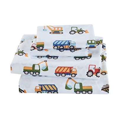 Product: MK Home 3pc Crib Sheet Set Teens/Boys Construction Trucks Tractors Blue Red Yellow New