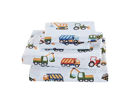 MK Home 3pc Crib Sheet Set Teens/Boys Construction Trucks Tractors Blue Red Yellow New - Crib Bedding Sets Product: MK Home 3pc Crib Sheet Set Teens/Boys Construction Trucks Tractors Blue Red Yellow New