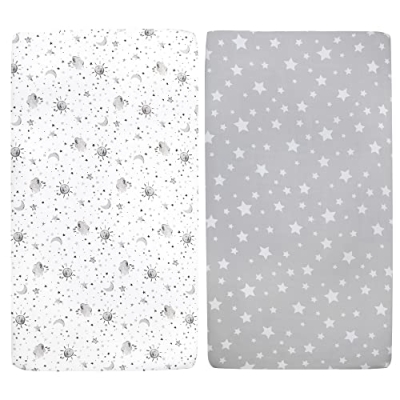 Moon and Stars Crib Sheets Bedding Set, Boho Celestial Baby Nursery, Gender Neutral, 52x28 13 Product: Moon and Stars Crib Sheets Bedding Set for Boys, Girls | Gender Neutral Crib Bedding Set Boho