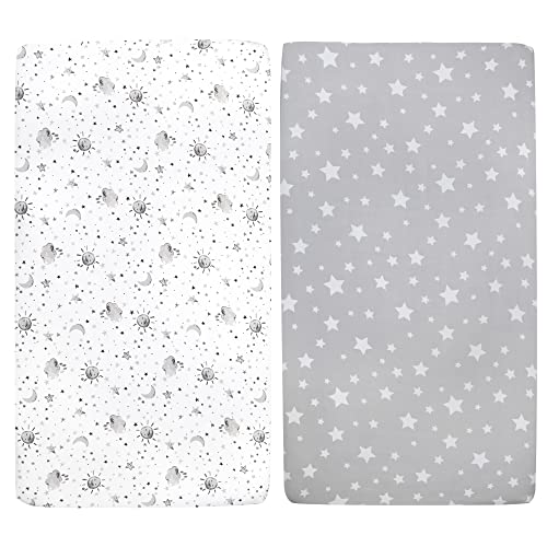 Moon and Stars Crib Sheets Bedding Set, Boho Celestial Baby Nursery, Gender Neutral, 52x28 4 Product: Moon and Stars Crib Sheets Bedding Set for Boys, Girls | Gender Neutral Crib Bedding Set Boho