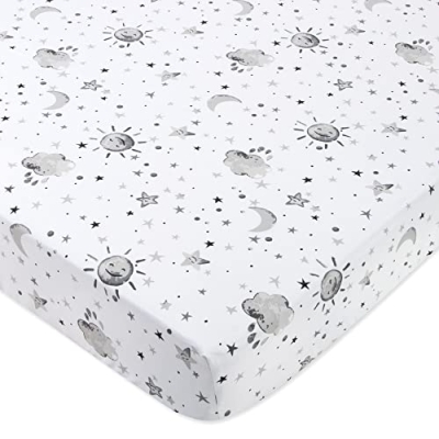 Moon and Stars Crib Sheets Bedding Set, Boho Celestial Baby Nursery, Gender Neutral, 52x28 10 Product: Moon and Stars Crib Sheets Bedding Set for Boys, Girls | Gender Neutral Crib Bedding Set Boho