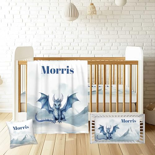 Munific Custom Baby Crib Bedding Sets, 3 Piece Cute Dragon Personalized Name Baby Bedding Set, Soft Blanket, Fitted Sheet, Pillowcase for Infant Newborn Nursery Bedding Gift for Boys Girls - Crib Bedding Sets Product: Munific Custom Baby Crib Bedding Sets, 3 Piece Cute Dragon Personalized Name Baby Bedding Set, Soft Blanket, Fitted Sheet, Pillowcase for Infant Newborn Nursery Bedding Gift for Boys Girls