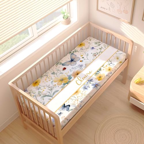 Personalized Baby Crib Bedding Set, Floral Butterfly Baby Girl Nursery Set, 3 Piece Flannel, 20.5cm 2 Product: Munific Custom Baby Crib Bedding Sets, 3 Piece Floral Butterfly Personalized Name Baby Bedding Set, Soft Blanket, Fitted Sheet, Pillowcase for Infant Newborn Nursery Bedding Gift for Girls