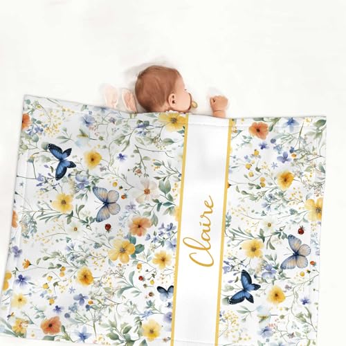 Personalized Baby Crib Bedding Set, Floral Butterfly Baby Girl Nursery Set, 3 Piece Flannel, 20.5cm 1 Product: Munific Custom Baby Crib Bedding Sets, 3 Piece Floral Butterfly Personalized Name Baby Bedding Set, Soft Blanket, Fitted Sheet, Pillowcase for Infant Newborn Nursery Bedding Gift for Girls