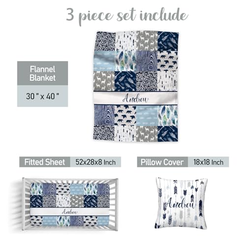 Personalized Woodland Deer Bear Baby Crib Bedding Set, Custom Name Nursery Set, 3 Piece Soft Blanket Fitted Sheet Pillowcase, 32.5cm 4 Product: Munific Personalized Baby Crib Bedding Set – 3 Piece Woodland Deer Bear Nursery Set with Custom Name, Soft Blanket, Fitted Crib Sheet & Pillowcase for Newborn, Infant Boys Girls Gift