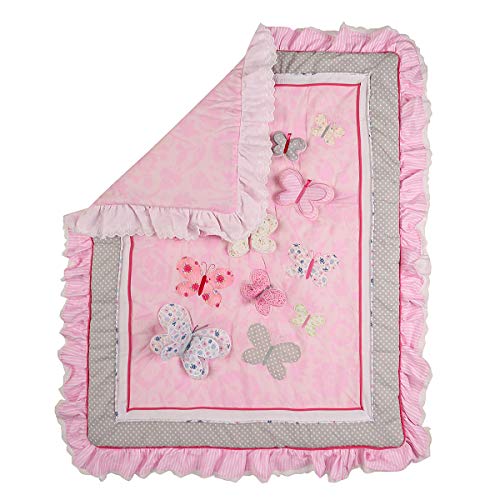 Pink Butterfly Nursery Crib Bedding Set, 8 Piece Cotton Baby Girl Bedding, Embroidered Floral, 28 x 52cm 6 Product: MUTZOBIIBY 8 PCs Cotton Butterfly Nursery Crib Bedding Set Pink Embroidery Butterfly Baby Girl Cot Bedding Set Quilt /2 Fitted Sheet/Diaper Storage Bag/Window Valance/Wall Decor, 28 X 52