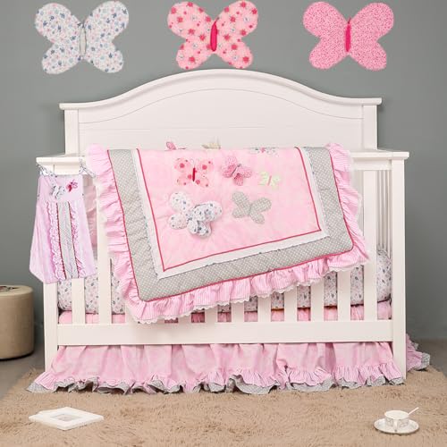 MUTZOBIIBY Pink 3D Butterfly Nursery Crib Bedding Set 7-Piece Cotton Butterfly Themed Baby Girl Cot Bedding Set Quilt/Fitted Sheet x2 /Diaper Stacker/Wall Decor x 3, 28'' X 52'' - Crib Bedding Sets Product: MUTZOBIIBY Pink 3D Butterfly Nursery Crib Bedding Set 7-Piece Cotton Butterfly Themed Baby Girl Cot Bedding Set Quilt/Fitted Sheet x2 /Diaper Stacker/Wall Decor x 3, 28'' X 52''