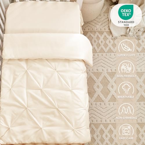 Crib Bedding Set for Girls Boys, Light Beige, 3 Piece Nursery Comforter Sheet Skirt, 45x35in 52x28x8in 52x28in 3 Product: NacoMoco 3-Piece Crib Bedding Set for Girls Boys - Ultra Soft & Skin Friendly Baby Bedding Crib Set Includes Crib Comforter, Sheet & Skirt (Light Beige)