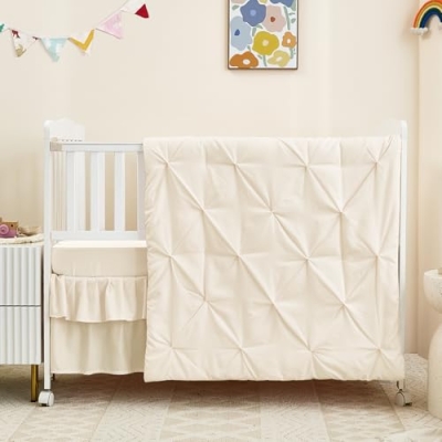 Crib Bedding Set for Girls Boys, Light Beige, 3 Piece Nursery Comforter Sheet Skirt, 45x35in 52x28x8in 52x28in 8 Product: NacoMoco 3-Piece Crib Bedding Set for Girls Boys - Ultra Soft & Skin Friendly Baby Bedding Crib Set Includes Crib Comforter, Sheet & Skirt (Light Beige)