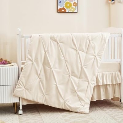 Crib Bedding Set for Girls Boys, Light Beige, 3 Piece Nursery Comforter Sheet Skirt, 45x35in 52x28x8in 52x28in 7 Product: NacoMoco 3-Piece Crib Bedding Set for Girls Boys - Ultra Soft & Skin Friendly Baby Bedding Crib Set Includes Crib Comforter, Sheet & Skirt (Light Beige)
