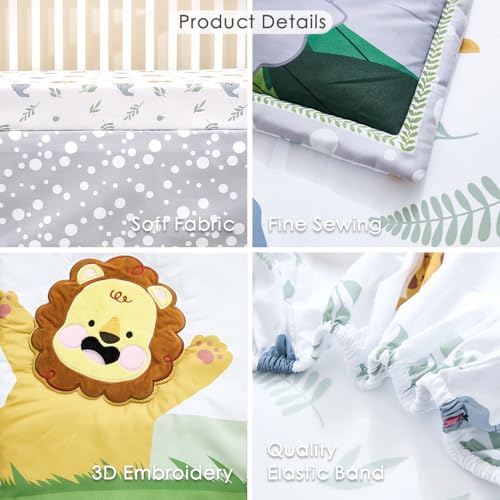 Safari Crib Bedding Set for Boys Girls, Ultra Soft Nursery Comforter Sheet Skirt, Happy Animals, 45 x 35in 4 Product: NacoMoco 3-Piece Crib Sets for Boys Girls - Ultra Soft Safari Crib Bedding Set Includes Crib Comforter, Sheet & Skirt (Happy Animals)