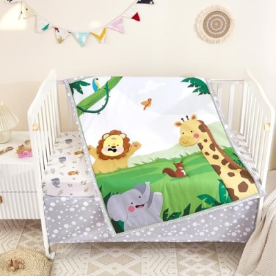 Safari Crib Bedding Set for Boys Girls, Ultra Soft Nursery Comforter Sheet Skirt, Happy Animals, 45 x 35in 13 Product: NacoMoco 3-Piece Crib Sets for Boys Girls - Ultra Soft Safari Crib Bedding Set Includes Crib Comforter, Sheet & Skirt (Happy Animals)
