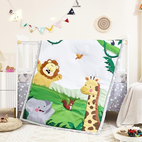 NacoMoco 3-Piece Crib Sets for Boys Girls - Ultra Soft Safari Crib Bedding Set Includes Crib Comforter, Sheet & Skirt (Happy Animals) - Crib Bedding Sets Product: NacoMoco 3-Piece Crib Sets for Boys Girls - Ultra Soft Safari Crib Bedding Set Includes Crib Comforter, Sheet & Skirt (Happy Animals)