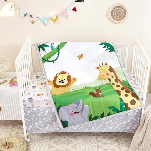 Safari Crib Bedding Set for Boys Girls, Ultra Soft Nursery Comforter Sheet Skirt, Happy Animals, 45 x 35in 6 Product: NacoMoco 3-Piece Crib Sets for Boys Girls - Ultra Soft Safari Crib Bedding Set Includes Crib Comforter, Sheet & Skirt (Happy Animals)