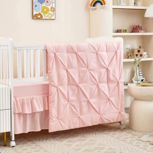 NacoMoco 3-Piece Pink Crib Bedding Set for Girls - Ultra Soft & Skin Friendly Baby Girl Bedding Crib Set Includes Crib Comforter, Sheet & Skirt (Light Pink) - Crib Bedding Sets Product: NacoMoco 3-Piece Pink Crib Bedding Set for Girls - Ultra Soft & Skin Friendly Baby Girl Bedding Crib Set Includes Crib Comforter, Sheet & Skirt (Light Pink)