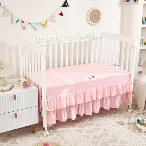 Pink Tufted Ruffle Crib Bedding Set, 3 Piece Microfiber Nursery Bundle, Boho Chic Comforter, 35 x 45 in. 3 Product: NacoMoco 3-Piece Tufted Ruffle Crib Bedding Set for Girls - Ultra Soft Baby Bedding Set Includes Boho Crib Comforter, Sheet & Skirt (Light Pink)