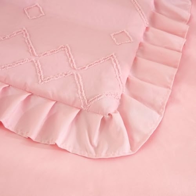 Pink Tufted Ruffle Crib Bedding Set, 3 Piece Microfiber Nursery Bundle, Boho Chic Comforter, 35 x 45 in. 13 Product: NacoMoco 3-Piece Tufted Ruffle Crib Bedding Set for Girls - Ultra Soft Baby Bedding Set Includes Boho Crib Comforter, Sheet & Skirt (Light Pink)