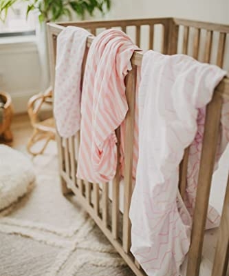 Product: NODNAL CO. 3 Fitted Pink Mini Crib Pack n Play Playard Portable Crib Sheets Set - 100% Oeko-TEX Cotton Baby Girl Nursery Bedding - Chevron, Polka Dot, & Stripe Travel Pack and Play Playpen Sheet