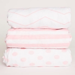 Product: NODNAL CO. 3 Fitted Pink Mini Crib Pack n Play Playard Portable Crib Sheets Set - 100% Oeko-TEX Cotton Baby Girl Nursery Bedding - Chevron, Polka Dot, & Stripe Travel Pack and Play Playpen Sheet