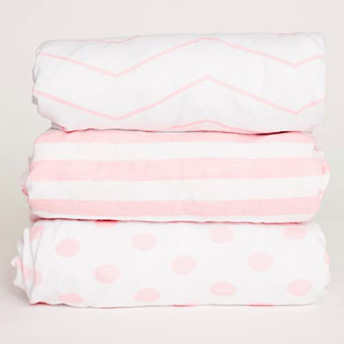 Product: NODNAL CO. 3 Fitted Pink Mini Crib Pack n Play Playard Portable Crib Sheets Set - 100% Oeko-TEX Cotton Baby Girl Nursery Bedding - Chevron, Polka Dot, & Stripe Travel Pack and Play Playpen Sheet