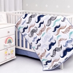 Product: Noisy Mouse - Boho Little Man Mustache, Premium, 100% Organic Cotton 4-Piece Baby Boy Nursery Bedding Set | Baby Comforter | 2 Fitted Crib Sheets | Crib Skirt (White, Blue)