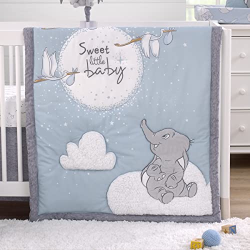 Product: NoJo Disney Dumbo Sweet Little Baby Light Blue, Gray, and White Storks, Stars, Clouds and Moon 3 Piece Nursery Crib Bedding Set - Comforter, 100% Cotton Fitted Crib Sheet and Crib Skirt