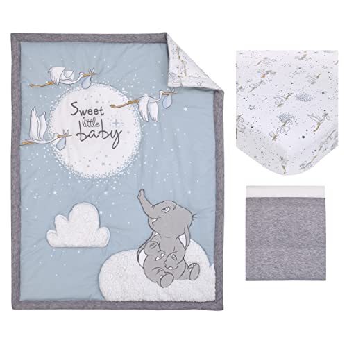 Product: NoJo Disney Dumbo Sweet Little Baby Light Blue, Gray, and White Storks, Stars, Clouds and Moon 3 Piece Nursery Crib Bedding Set - Comforter, 100% Cotton Fitted Crib Sheet and Crib Skirt