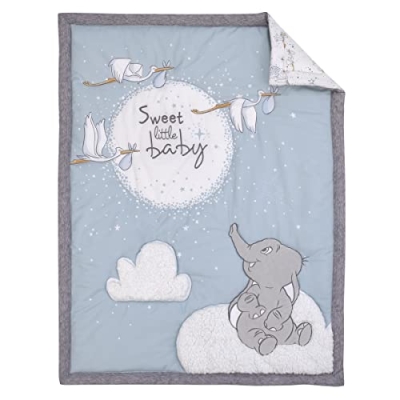 Product: NoJo Disney Dumbo Sweet Little Baby Light Blue, Gray, and White Storks, Stars, Clouds and Moon 3 Piece Nursery Crib Bedding Set - Comforter, 100% Cotton Fitted Crib Sheet and Crib Skirt