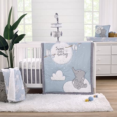 Product: NoJo Disney Dumbo Sweet Little Baby Light Blue, Gray, and White Storks, Stars, Clouds and Moon 3 Piece Nursery Crib Bedding Set - Comforter, 100% Cotton Fitted Crib Sheet and Crib Skirt
