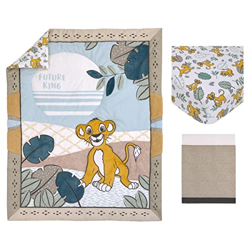 Product: NoJo Disney Lion King Blue, Green, Taupe and Gold Simba Future King 3 Piece Nursery Crib Bedding Set - Comforter, Cotton Fitted Crib Sheet, and Crib Skirt
