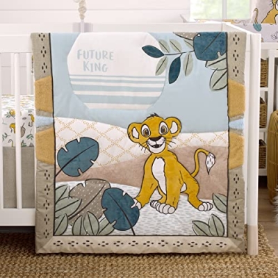 Product: NoJo Disney Lion King Blue, Green, Taupe and Gold Simba Future King 3 Piece Nursery Crib Bedding Set - Comforter, Cotton Fitted Crib Sheet, and Crib Skirt