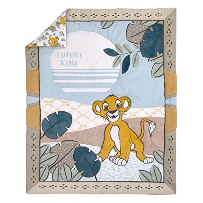 Product: NoJo Disney Lion King Blue, Green, Taupe and Gold Simba Future King 3 Piece Nursery Crib Bedding Set - Comforter, Cotton Fitted Crib Sheet, and Crib Skirt