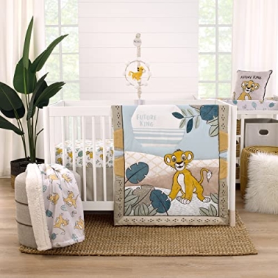 Product: NoJo Disney Lion King Blue, Green, Taupe and Gold Simba Future King 3 Piece Nursery Crib Bedding Set - Comforter, Cotton Fitted Crib Sheet, and Crib Skirt