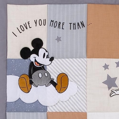 Product: NOJO Disney Mickey Mouse Love Mickey Gray, Navy, and Tan Donald Duck and Pluto, Clouds and Stars 3 Piece Nursery Crib Bedding Set - Comforter, Fitted Crib Sheet, and Crib Skirt