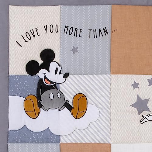 Product: NOJO Disney Mickey Mouse Love Mickey Gray, Navy, and Tan Donald Duck and Pluto, Clouds and Stars 3 Piece Nursery Crib Bedding Set - Comforter, Fitted Crib Sheet, and Crib Skirt