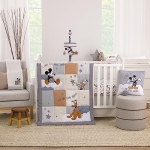 Product: NOJO Disney Mickey Mouse Love Mickey Gray, Navy, and Tan Donald Duck and Pluto, Clouds and Stars 3 Piece Nursery Crib Bedding Set - Comforter, Fitted Crib Sheet, and Crib Skirt