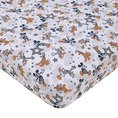 Product: NOJO Disney Mickey Mouse Love Mickey Gray, Navy, and Tan Donald Duck and Pluto, Clouds and Stars 3 Piece Nursery Crib Bedding Set - Comforter, Fitted Crib Sheet, and Crib Skirt