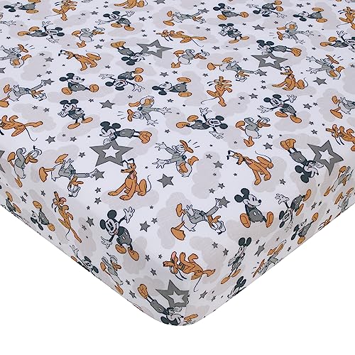 Product: NOJO Disney Mickey Mouse Love Mickey Gray, Navy, and Tan Donald Duck and Pluto, Clouds and Stars 3 Piece Nursery Crib Bedding Set - Comforter, Fitted Crib Sheet, and Crib Skirt