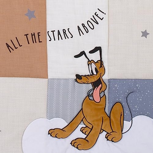 Product: NOJO Disney Mickey Mouse Love Mickey Gray, Navy, and Tan Donald Duck and Pluto, Clouds and Stars 3 Piece Nursery Crib Bedding Set - Comforter, Fitted Crib Sheet, and Crib Skirt