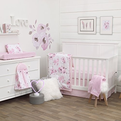 Product: NOJO Dreamer Watercolor Floral 8 Piece Nursery Crib Bedding Set, Rose/Pink/White