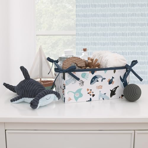 Product: NoJo Explore Dream Discover Light Blue, Navy, Gray and Coral Ocean 4 Piece Nursery Crib Bedding Set - Comforter, 100% Cotton Fitted Crib Sheet, Crib Skirt and Nursery Organizer